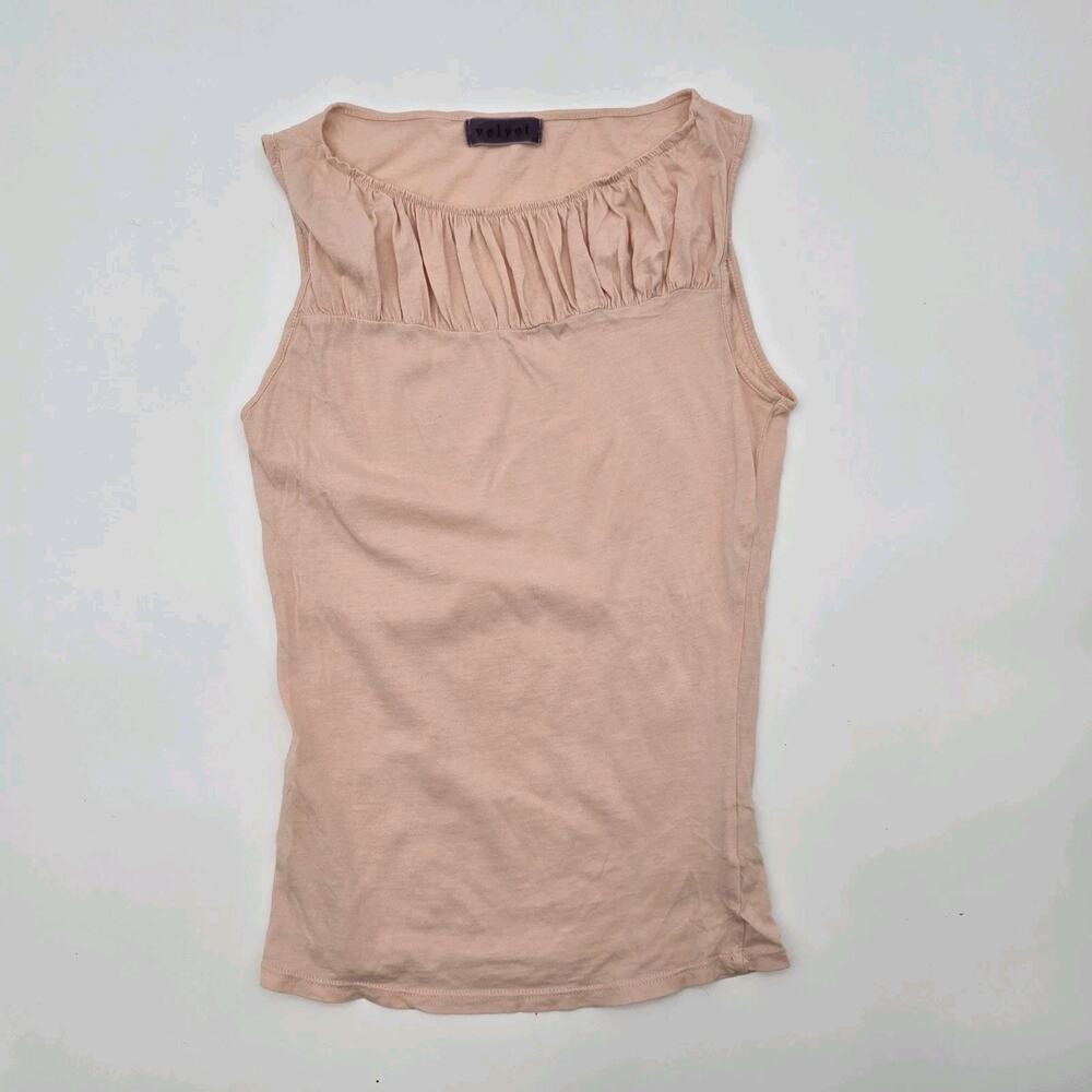Velvet Graham Spencer Top Womens XS Pink Tank High Muscle Ruch Gathered
